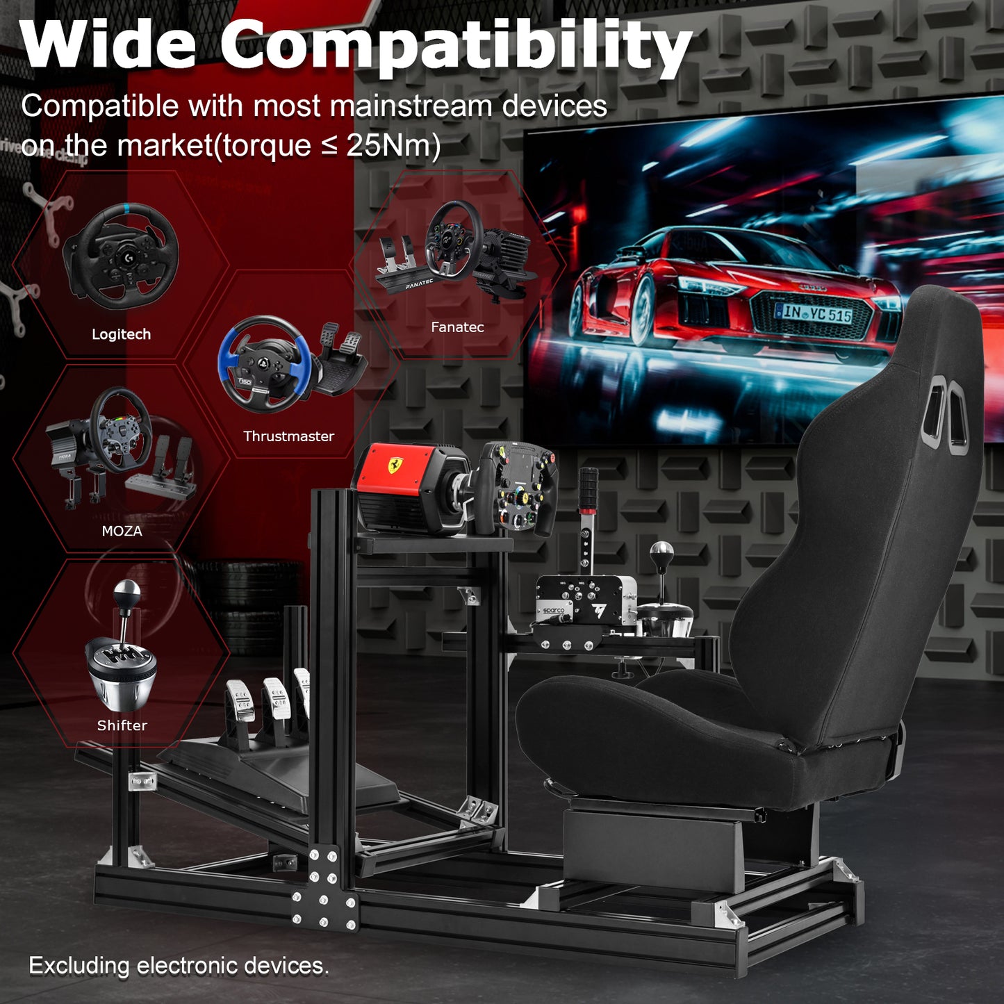 Zootopo 8040 Aluminum Profile Racing Sim Cockpit with Black Seat Fit Logitech G923 G920, Adjuatable Driving Simulator Cockpit Not Include Steering Wheel,Pedals,Handbrake