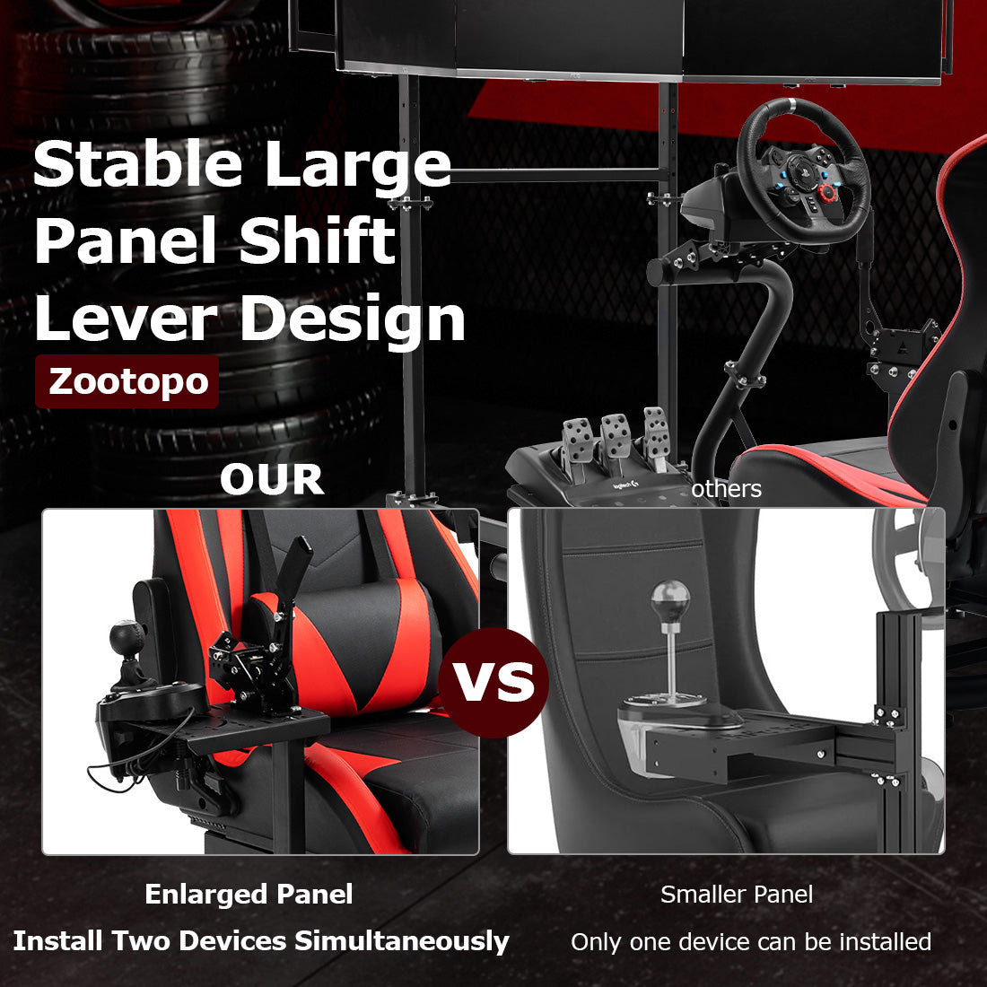 Zootopo Racing Simulator Cockpit with Triple Monitor Stand and Red Seat Suitable for Logitech/Thrustmaster T500RS TX G29 G920 G923 CSL-DD, Without Steering Wheel, Pedals, Handbrake