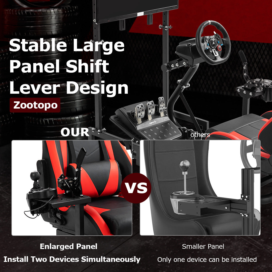 Zootopo Racing Cockpit with TV Stand &Red Seat Fit for Logitech,Thrustmaster G27 G920 T500 Wheel Shifter Pedals Not Included