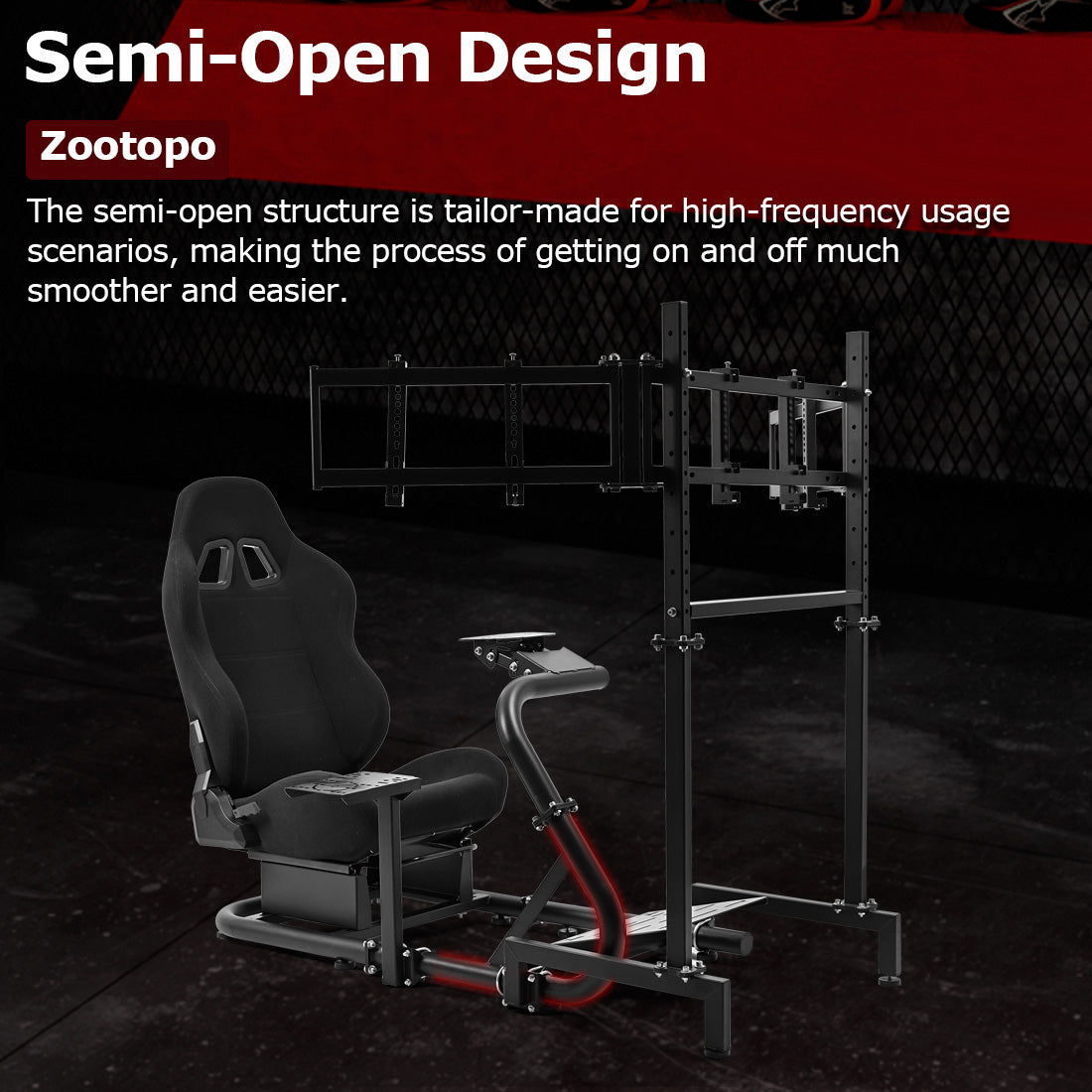 Zootopo Racing Simulator Cockpit With Triple Monitor Stand and Black Seat Suitable for Logitech/Thrustmaster T500RS TX G29 G920 G923 CSL-DD, Without Steering Wheel, Pedals, Handbrake