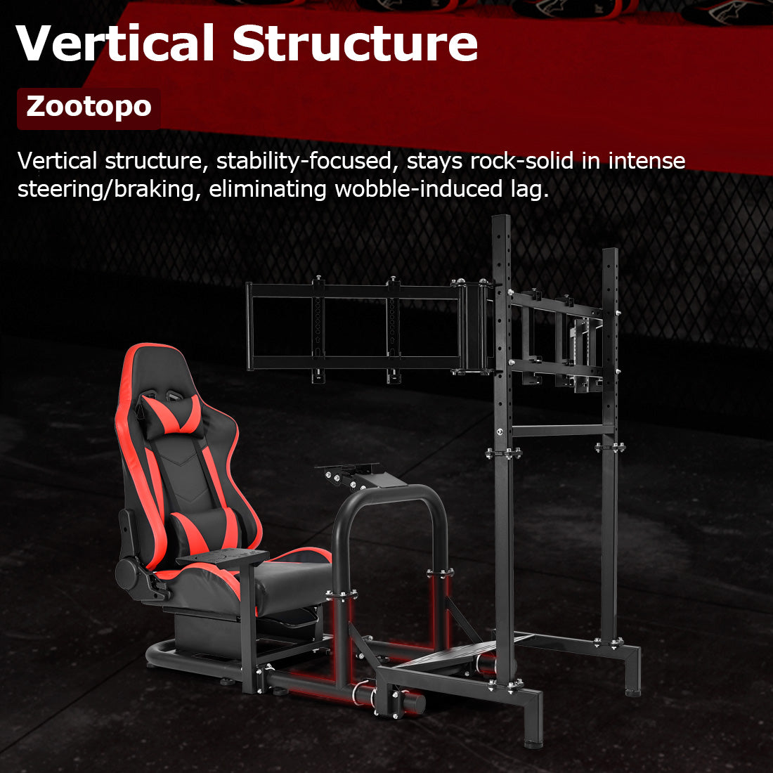 Zootopo Racing Sim Cockpit with Triple Monitor Mount and Seat Fits for Logitech/Thrustmaster/Fanatec/Moza G29 G920 G923 CSL-DD T248 Without Steering Wheel, Pedals ,TV and Shifter