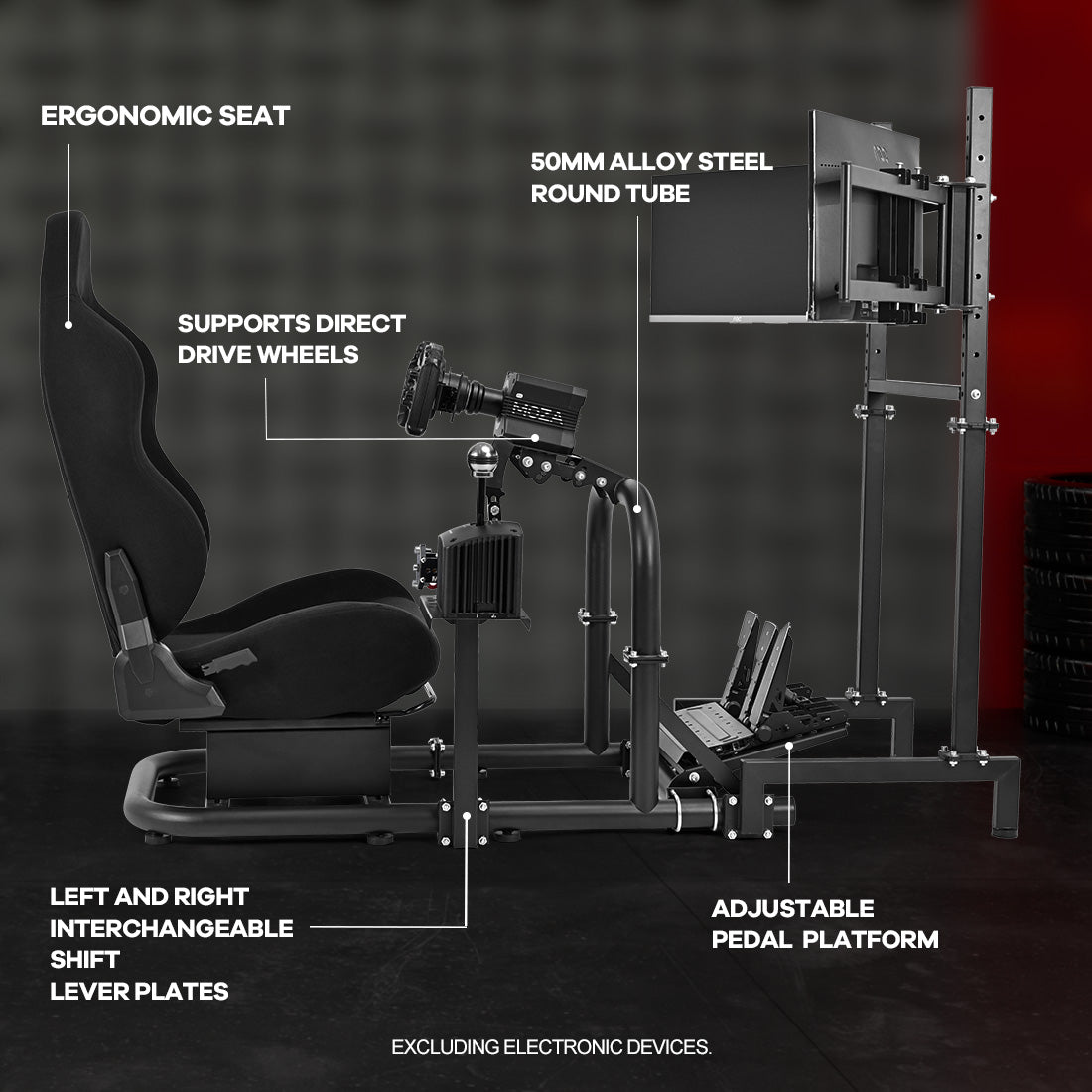 Zootopo Racing Sim Cockpit with Triple Monitor Mount and Seat Fits for Logitech/Thrustmaster/Fanatec/Moza G29 G920 G923 CSL-DD T248 Wheel Shifter Pedals  TV NOT Included