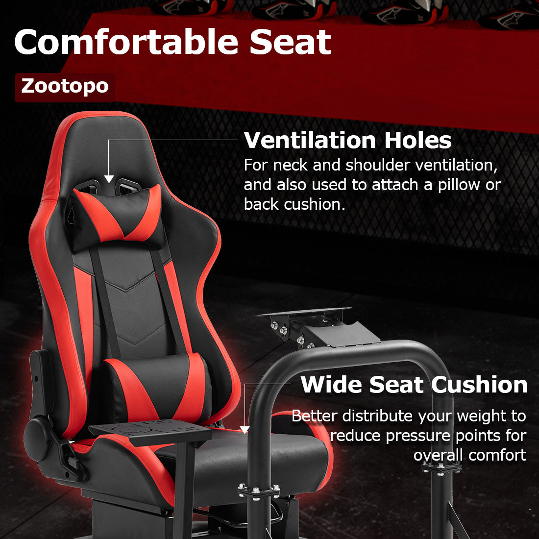 Zootopo G920 Racing Simulator Cockpit with Red Seat Frame Large Round Tube Stable and Adjustable Racing Wheel Stand Fit for Logitech G25 G27 G29 G920 Thrustmaster T80 T150 Wheel, Pedals and Shifter Not Include