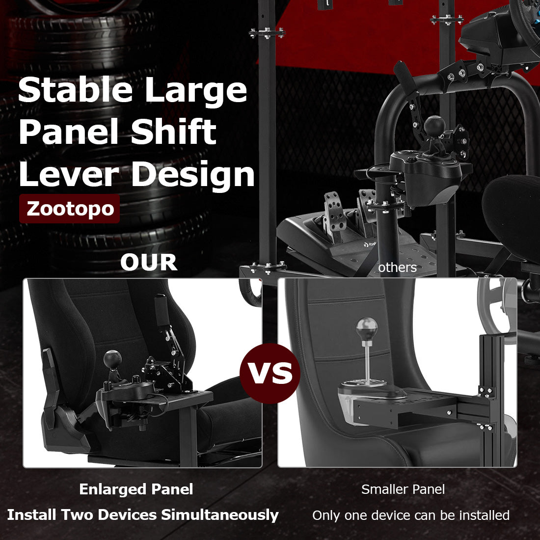 Zootopo Adjustable Racing Cockpit with TV Stand Black Seat Fit for Logitech,Thrustmaster,Fanatec,G920,T500,Wheel Shifter Pedals TV NOT Included