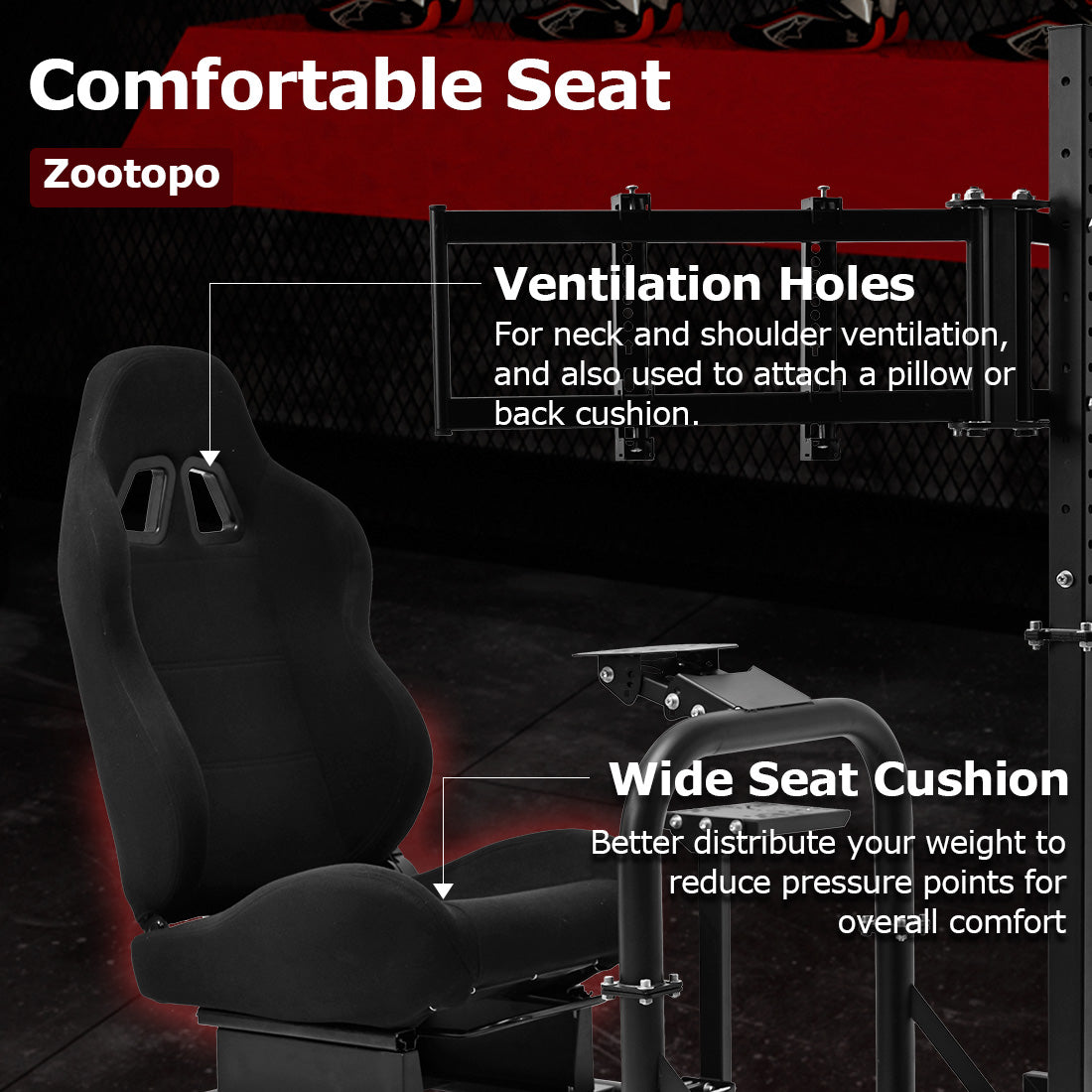 Zootopo Racing Sim Cockpit with Triple Monitor Mount and Seat Fits for Logitech/Thrustmaster/Fanatec/Moza G29 G920 G923 CSL-DD T248 Wheel Shifter Pedals  TV NOT Included