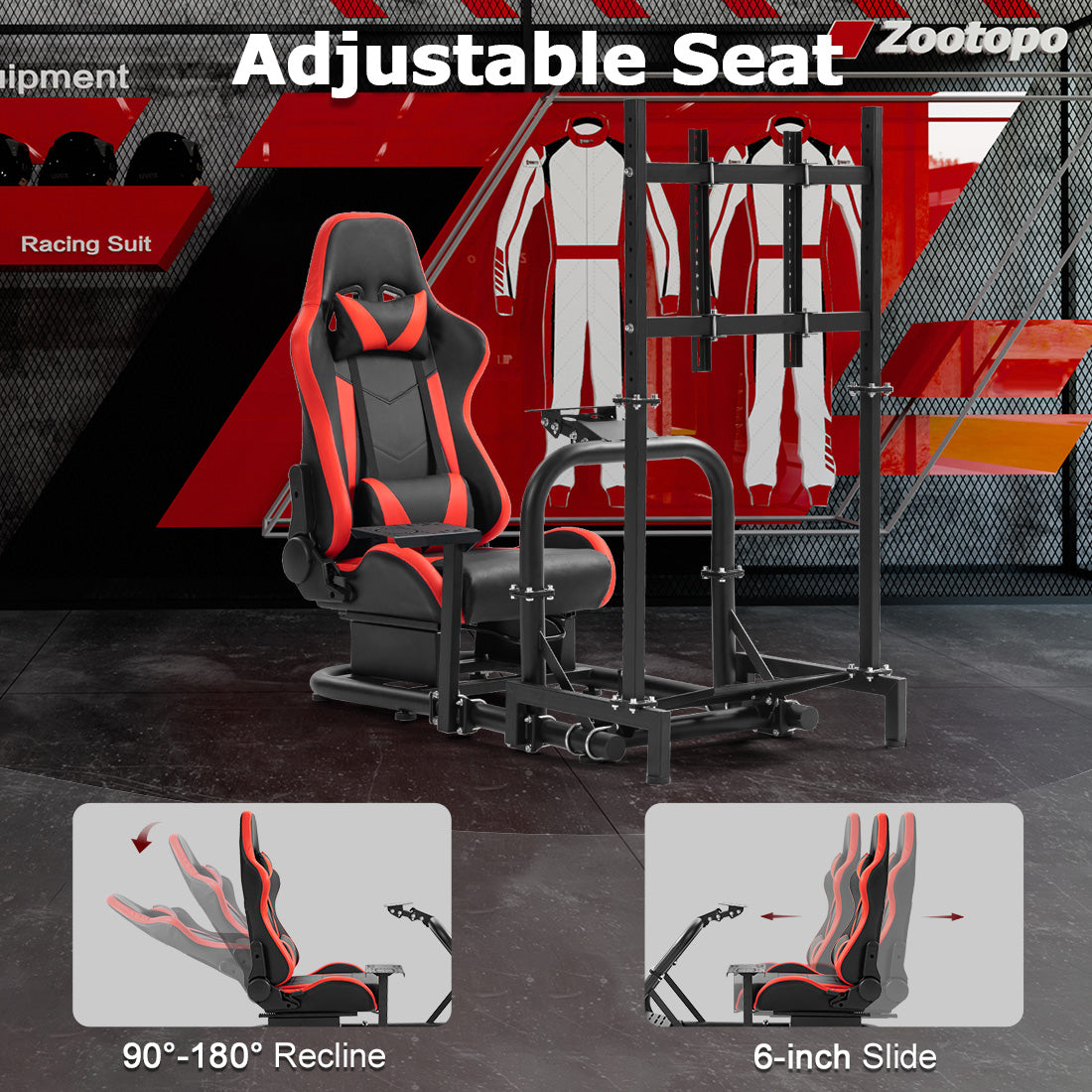 Zootopo Adjustable Racing Cockpit with TV Stand Seat Fit for Logitech,Thrustmaster,Fanatec,G920,T500,Wheel Shifter Pedals NOT Included