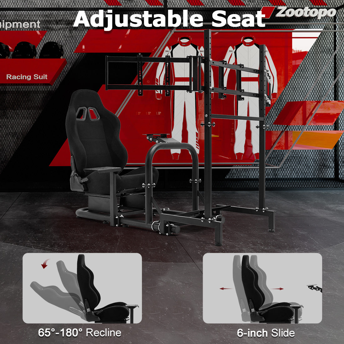 Zootopo Racing Sim Cockpit with Triple Monitor Mount and Seat Fits for Logitech/Thrustmaster/Fanatec/Moza G29 G920 G923 CSL-DD T248 Wheel Shifter Pedals  TV NOT Included
