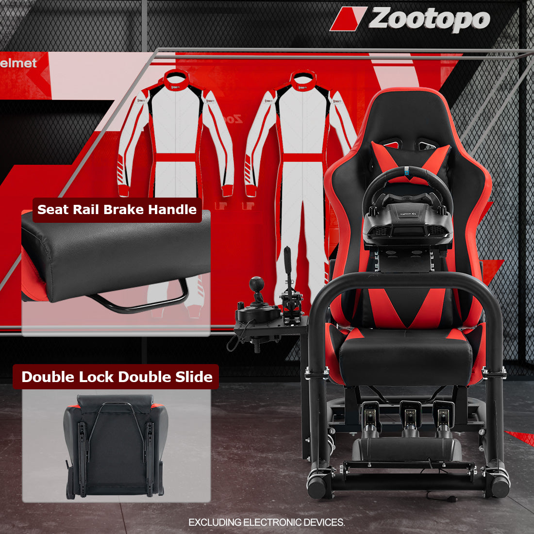 Zootopo G920 Racing Simulator Cockpit with Red Seat Frame Large Round Tube Stable and Adjustable Racing Wheel Stand Fit for Logitech G25 G27 G29 G920 Thrustmaster T80 T150 Wheel, Pedals and Shifter Not Include