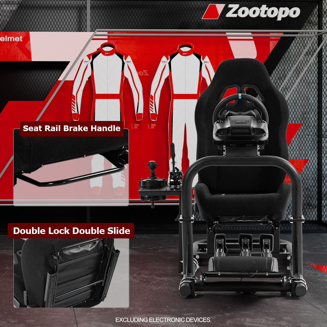Zootopo Racing Driving Simulator Cockpit with Black Seat Stability Upgrade Fit for Logitech/Thrustmaster/Fanatec G27,G29,G920,G923,T300RS &CSL-DD Wheel Frame,No Steering Wheel,Pedal,Handbrake