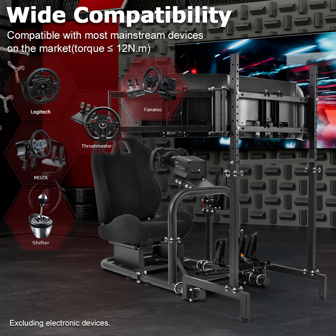 Zootopo Racing Sim Cockpit with Triple Monitor Mount and Seat Fits for Logitech/Thrustmaster/Fanatec/Moza G29 G920 G923 CSL-DD T248 Wheel Shifter Pedals  TV NOT Included