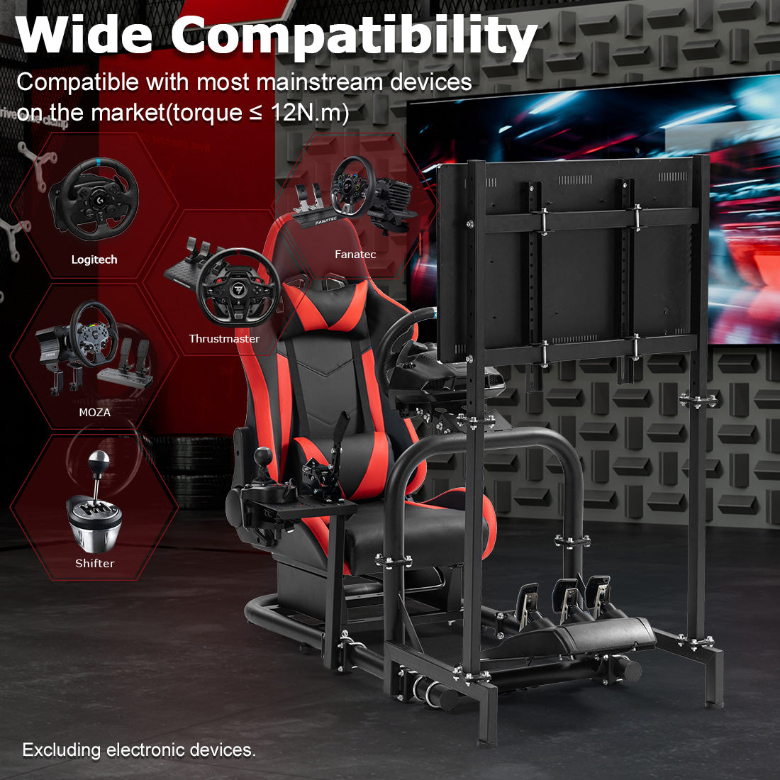 Zootopo Adjustable Racing Cockpit with TV Stand Seat Fit for Logitech,Thrustmaster,Fanatec,G920,T500,Wheel Shifter Pedals NOT Included