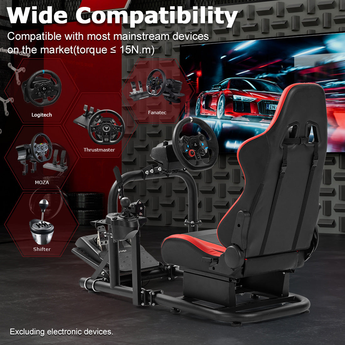 Zootopo G920 Racing Simulator Cockpit with Red Seat Frame Large Round Tube Stable and Adjustable Racing Wheel Stand Fit for Logitech G25 G27 G29 G920 Thrustmaster T80 T150 Wheel, Pedals and Shifter Not Include