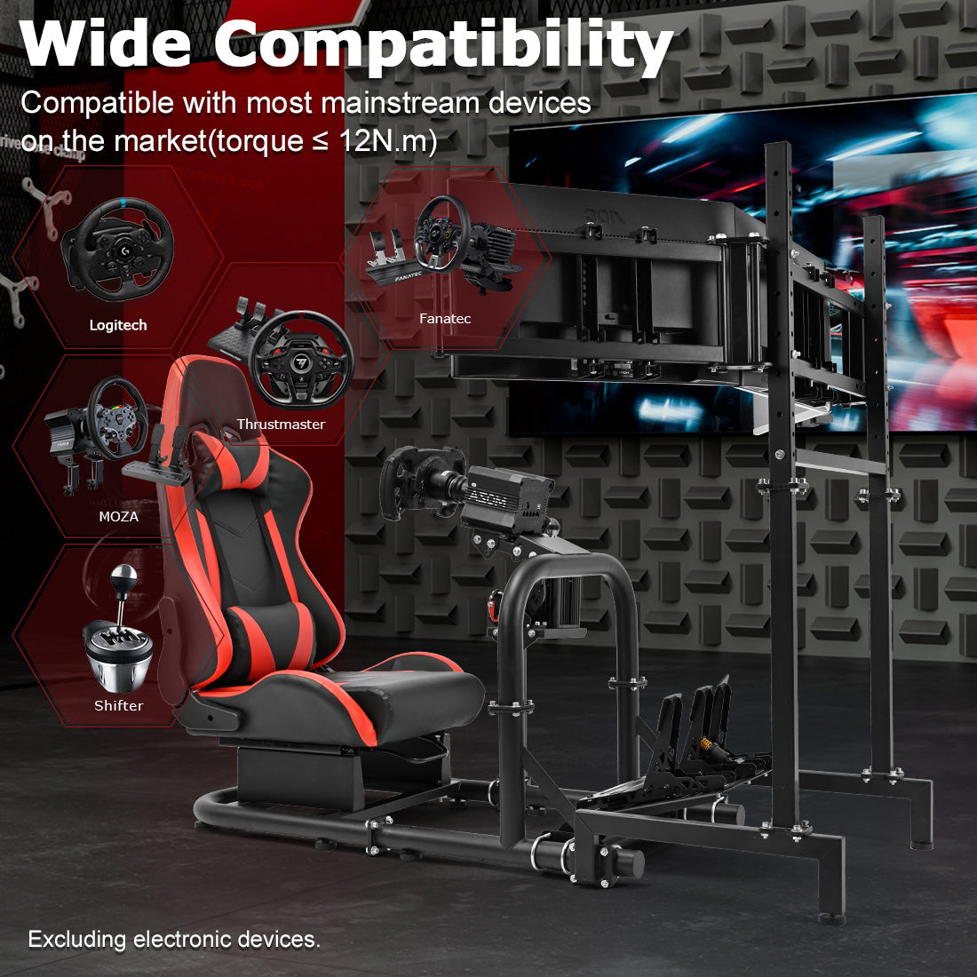 Zootopo Racing Sim Cockpit with Triple Monitor Mount and Seat Fits for Logitech/Thrustmaster/Fanatec/Moza G29 G920 G923 CSL-DD T248 Without Steering Wheel, Pedals ,TV and Shifter