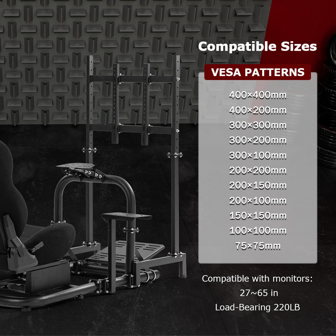 Zootopo Adjustable Racing Cockpit with TV Stand Black Seat Fit for Logitech,Thrustmaster,Fanatec,G920,T500,Wheel Shifter Pedals TV NOT Included