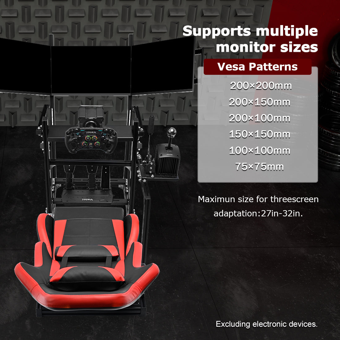 Zootopo 3060 Aluminum Profile Racing Simulator Cockpit with Red Seat and Triple-monitor Setup, Fit for Thrustmaster,for Fanatec,for Logitech G29 , Adjustable Driving Simulator Cockpit, Does Not Include Steering Wheel, Pedals, or Handbrake
