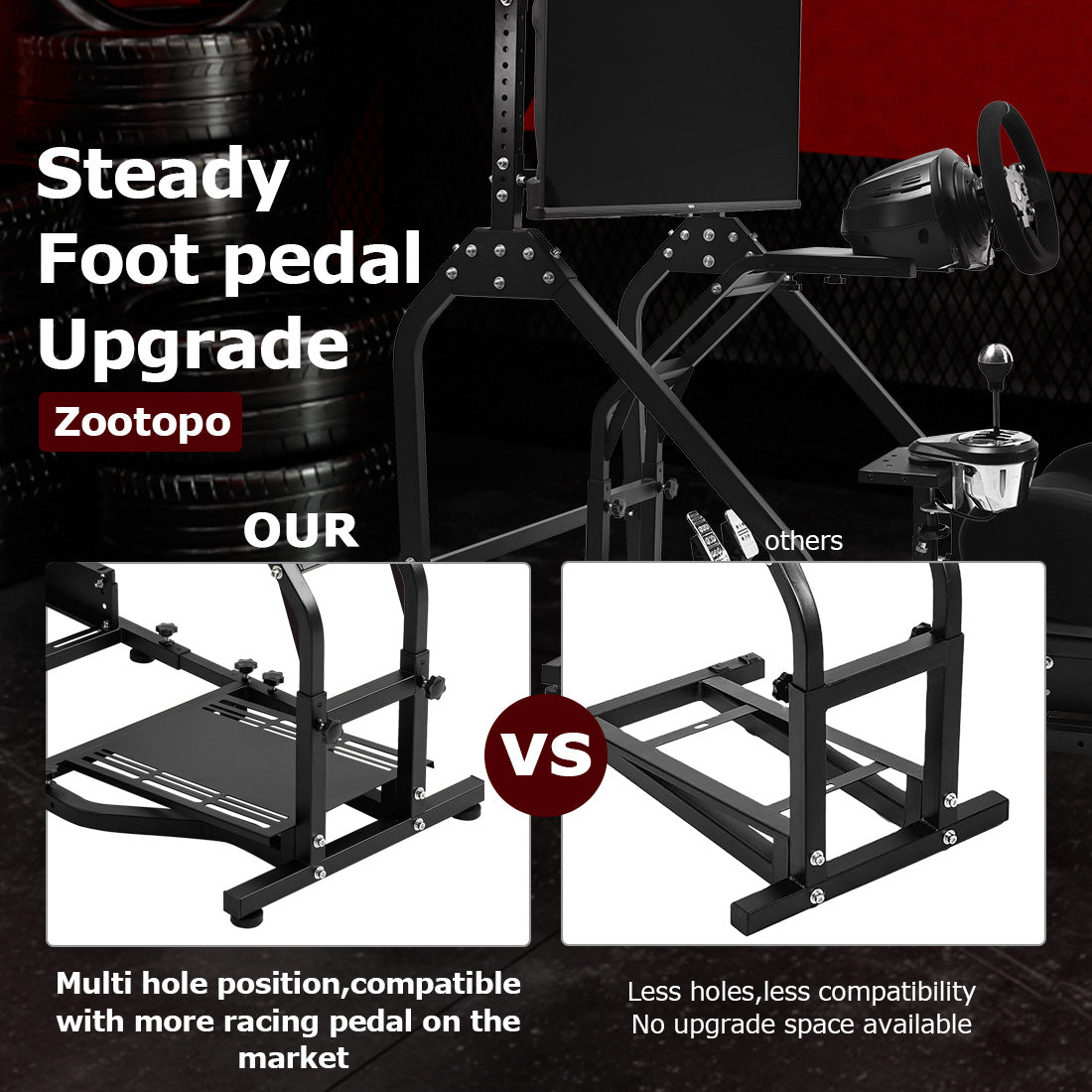 Zootopo Adjustable Racing Sim Cockpit with Black Seat Unobstructed Design for Both Legs Fit for Logitech/Thrustmaster G29 G923 G25 T80 T150 Racing Wheel Cockpit with Monitor Stand Not Include Steering Wheel,Pedals,Handbrake
