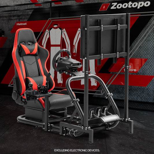 Zootopo Professional Racing Simulator Cockpit Frame with Red Seat&Monitor Stand, Fit for Logitech G920/Thrustmaster/Moza, Streamlined Dual-arm Design, No Wheel, Pedals, Handbrake and Monitor