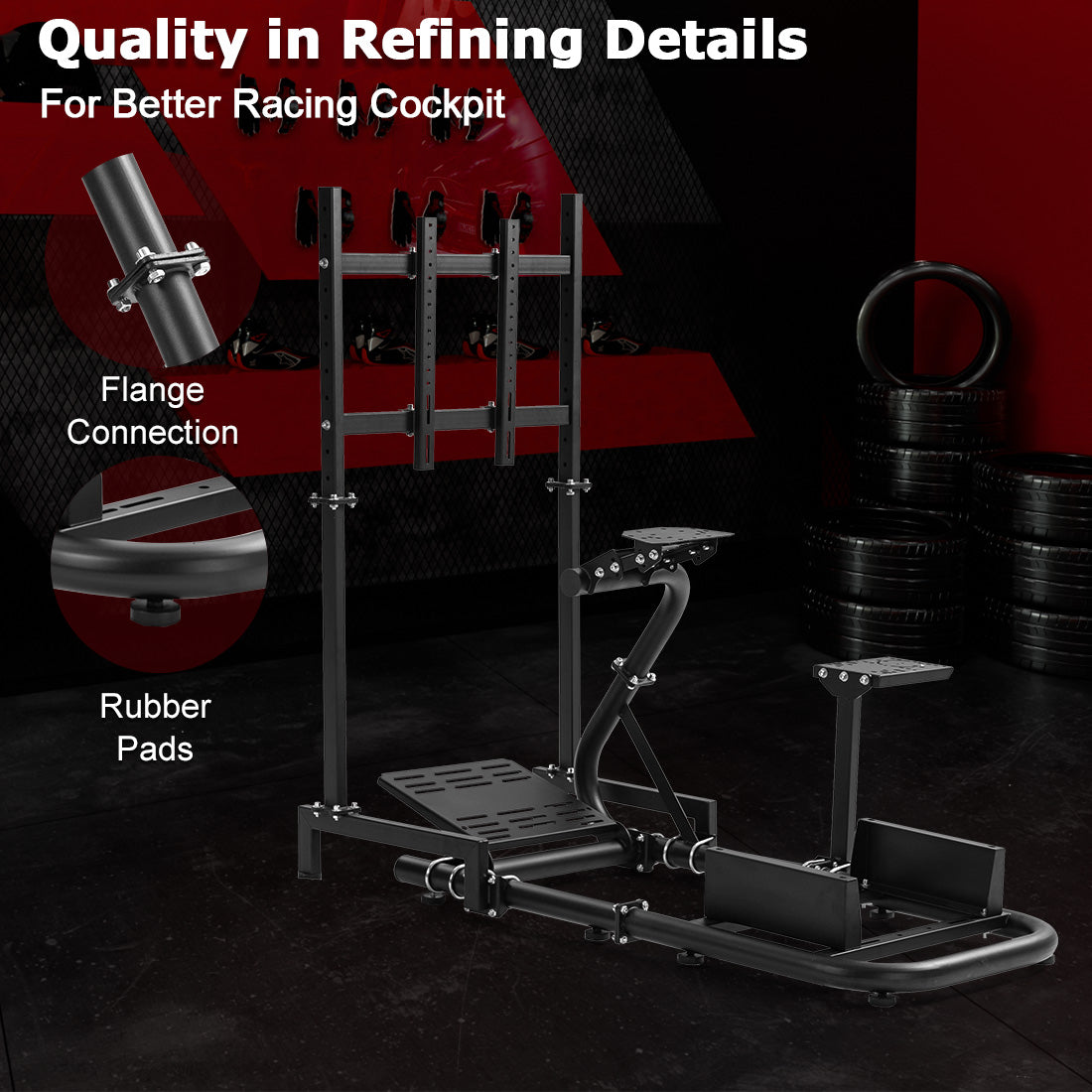 Zootopo Adjustable Racing Simulator Cockpit φ50mm Round Tubing with Monitor Mount, Compatible with Logitech G25/G29/G920/G923 and Thrustmaster T300 Gaming Stands. Does not include steering wheel, handbrake, pedals, and seat.