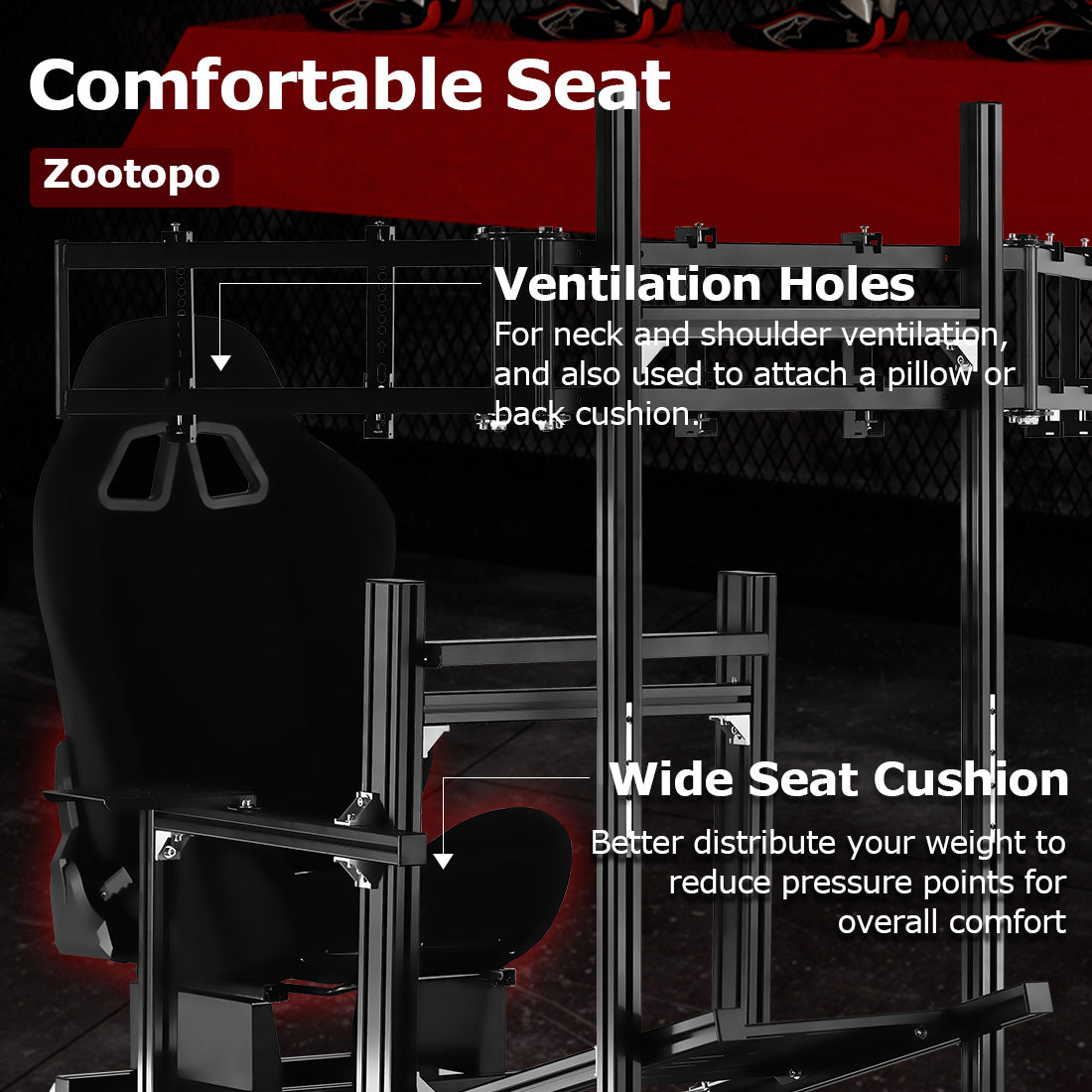Zootopo 8040 Aluminum Profile Racing Sim Cockpit with Triple Monitor Stand Fit Logitech G923 G920, Adjuatable Gaming Simulator Cockpit with Black Seat Not Include Steering Wheel,Pedals,Handbrake