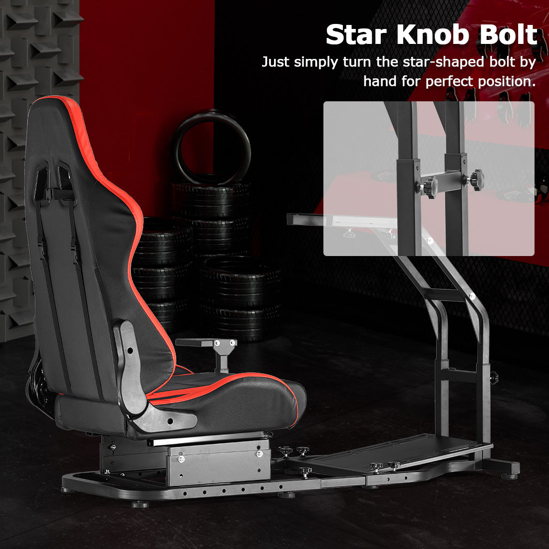 Zootopo Adjustable Racing Sim Cockpit with Red Seat Unobstructed Design for Both Legs Fit for Logitech/Thrustmaster G29 G923 G25 T80 T150 Racing Wheel Cockpit Not Include Steering Wheel,Pedals,Handbrake