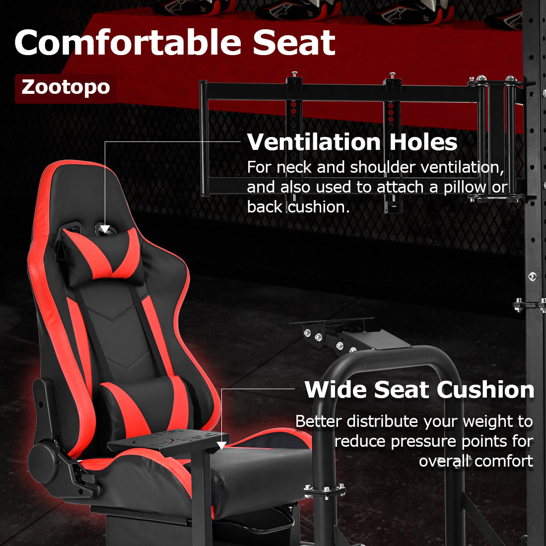 Zootopo Racing Sim Cockpit with Triple Monitor Mount and Seat Fits for Logitech/Thrustmaster/Fanatec/Moza G29 G920 G923 CSL-DD T248 Without Steering Wheel, Pedals ,TV and Shifter