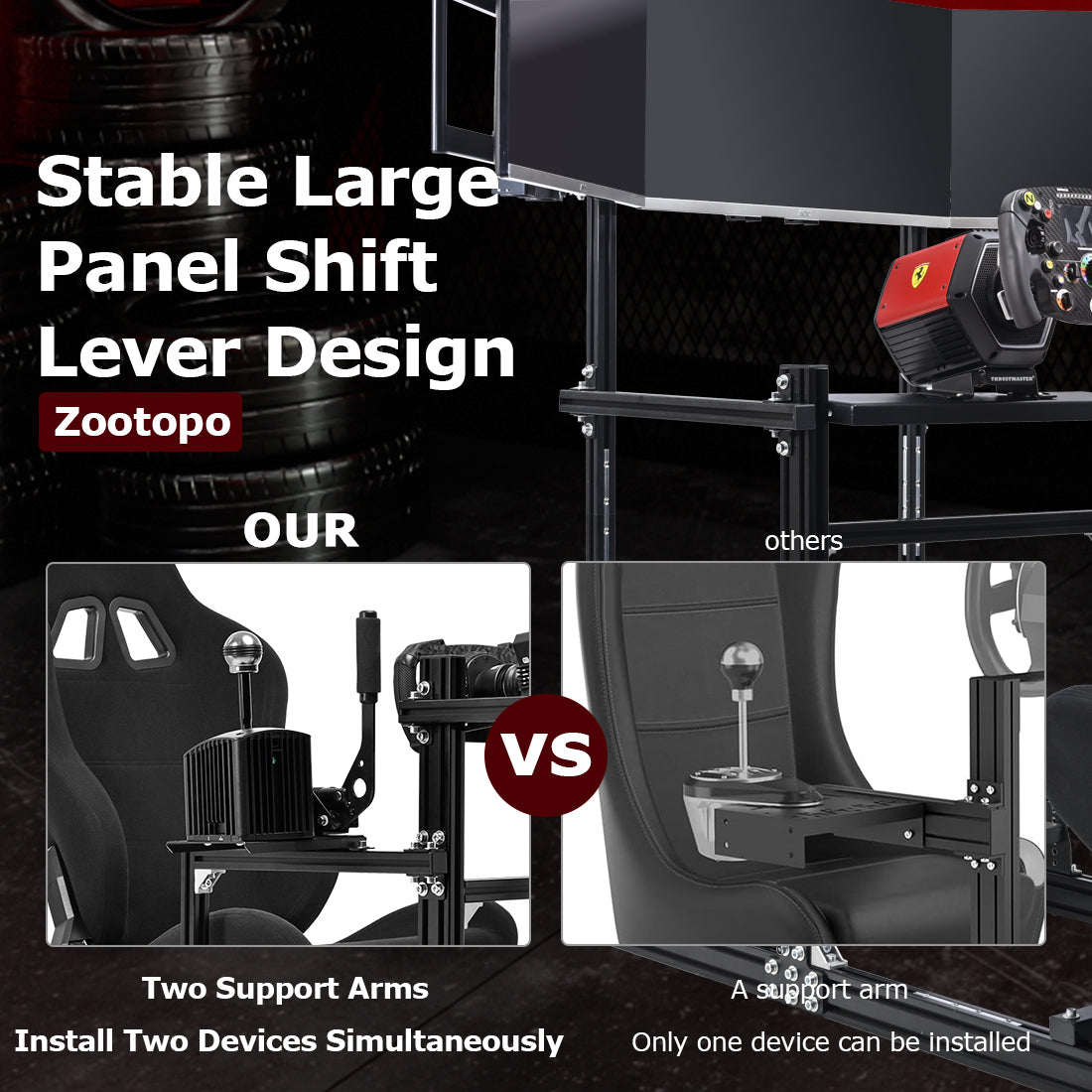 Zootopo 3060 Aluminum Profile Racing Simulator Cockpit with Black Seat and Triple-monitor Setup, Fit for Thrustmaster,for Fanatec,for Logitech G29 , Adjustable Driving Simulator Cockpit, Does Not Include Steering Wheel, Pedals, or Handbrake