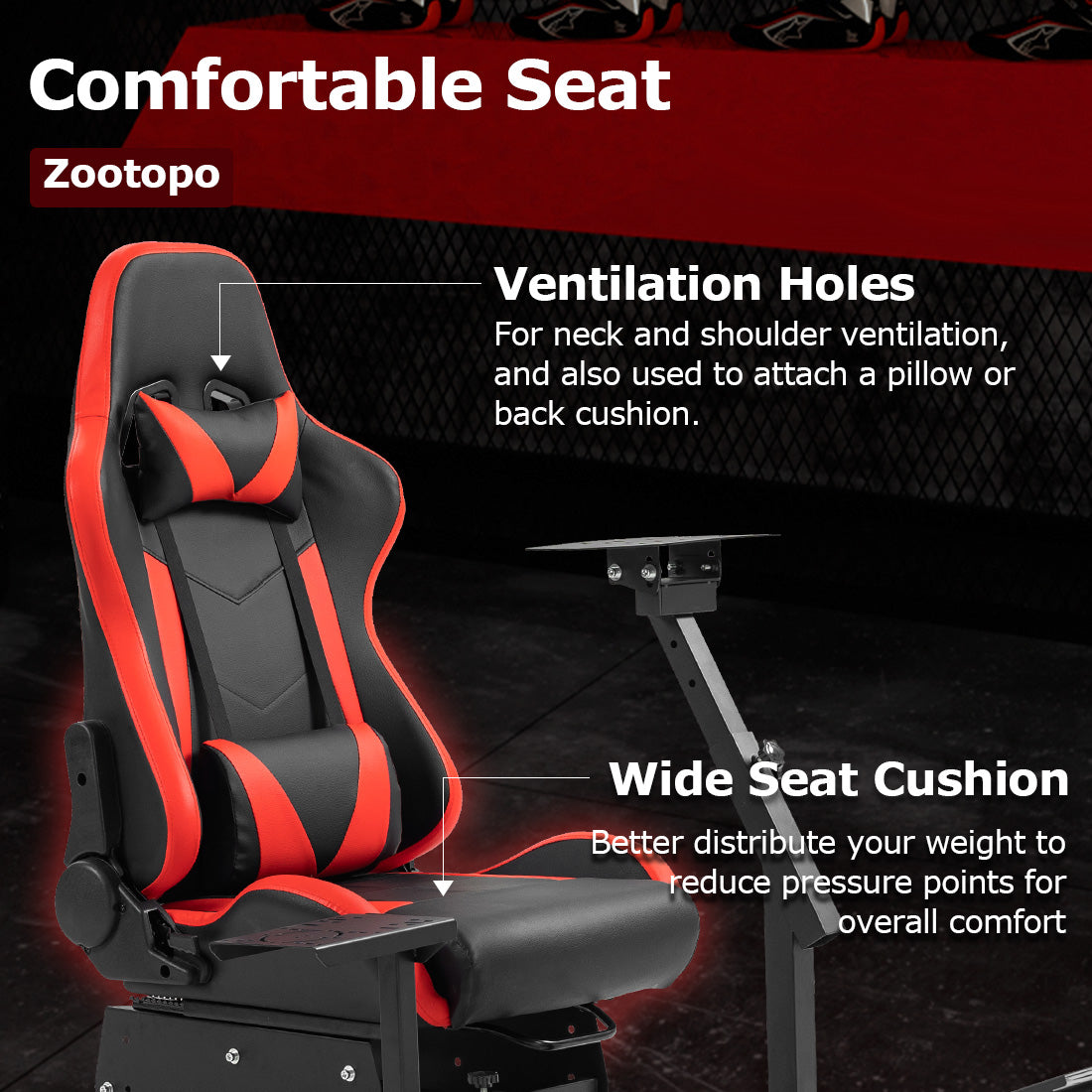 Zootopo Racing Simulator Cockpit with Red Seat Multi-level Adjustment Fit for Logitech/Thrustmaster/Fanatec G29,G920,G923&T300RS&CSL-DD One-Piece Cockpit,Wheel,Handbrake and Pedals Not Included