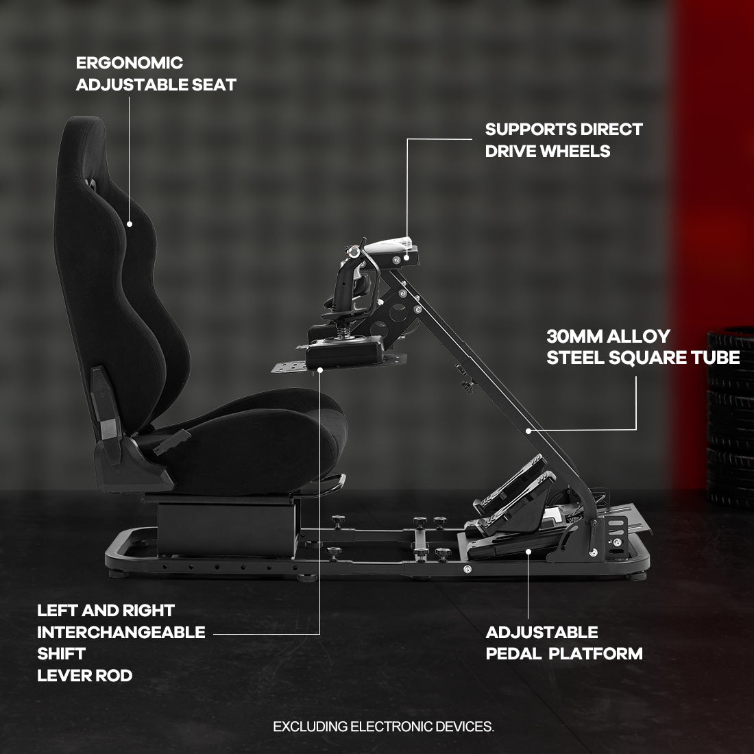 Zootopo Flight Simulator Cockpit with Black Seat Fit for Fanatec/Moza/Logitech X52 PRO/THRUSTMASTER A10,T.16000M FCS Adjustable Versatile,No Joystick,Handbrake,Shifter,Pedals,Steering Wheel,TV Mount