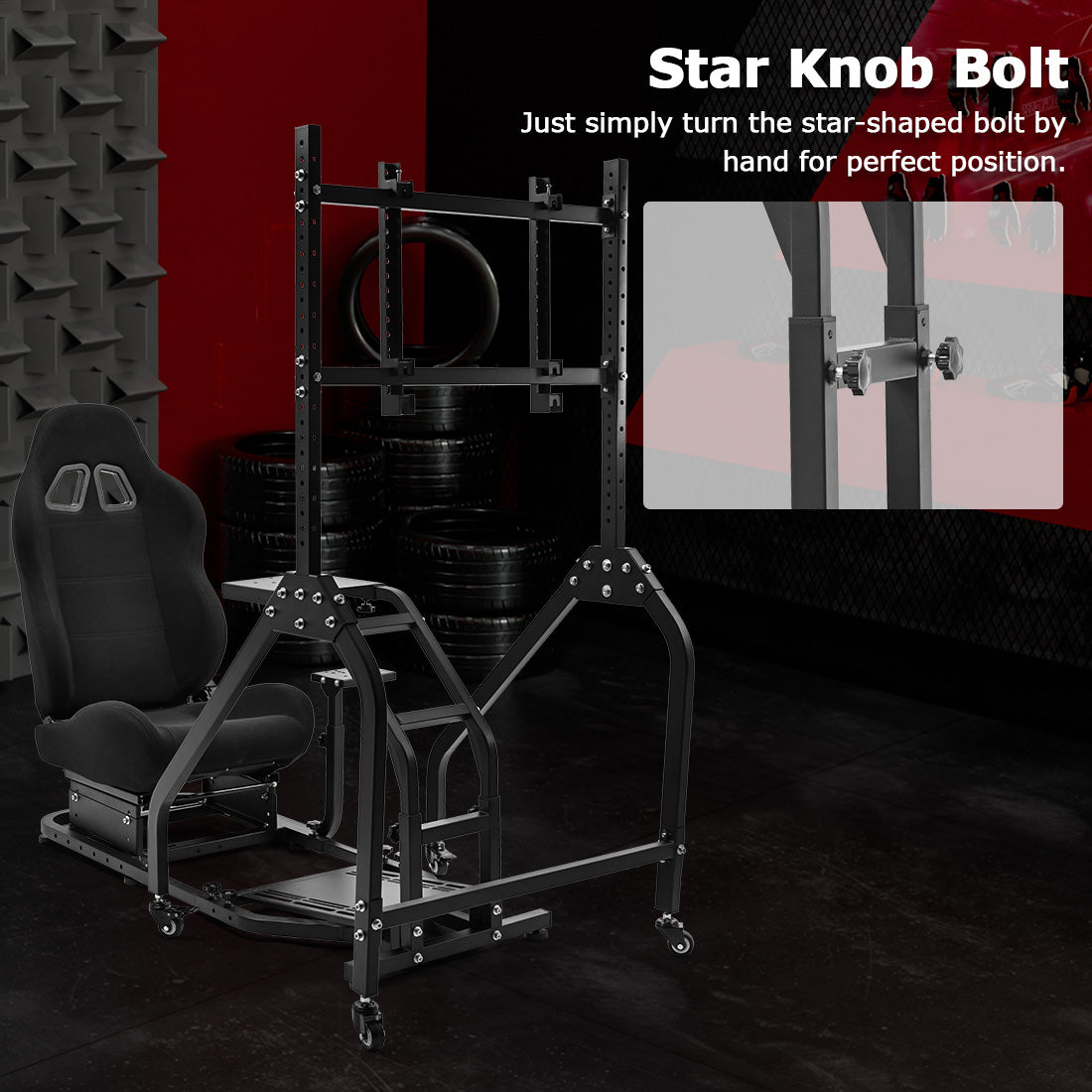Zootopo Adjustable Racing Sim Cockpit with Black Seat Unobstructed Design for Both Legs Fit for Logitech/Thrustmaster G29 G923 G25 T80 T150 Racing Wheel Cockpit with Monitor Stand Not Include Steering Wheel,Pedals,Handbrake