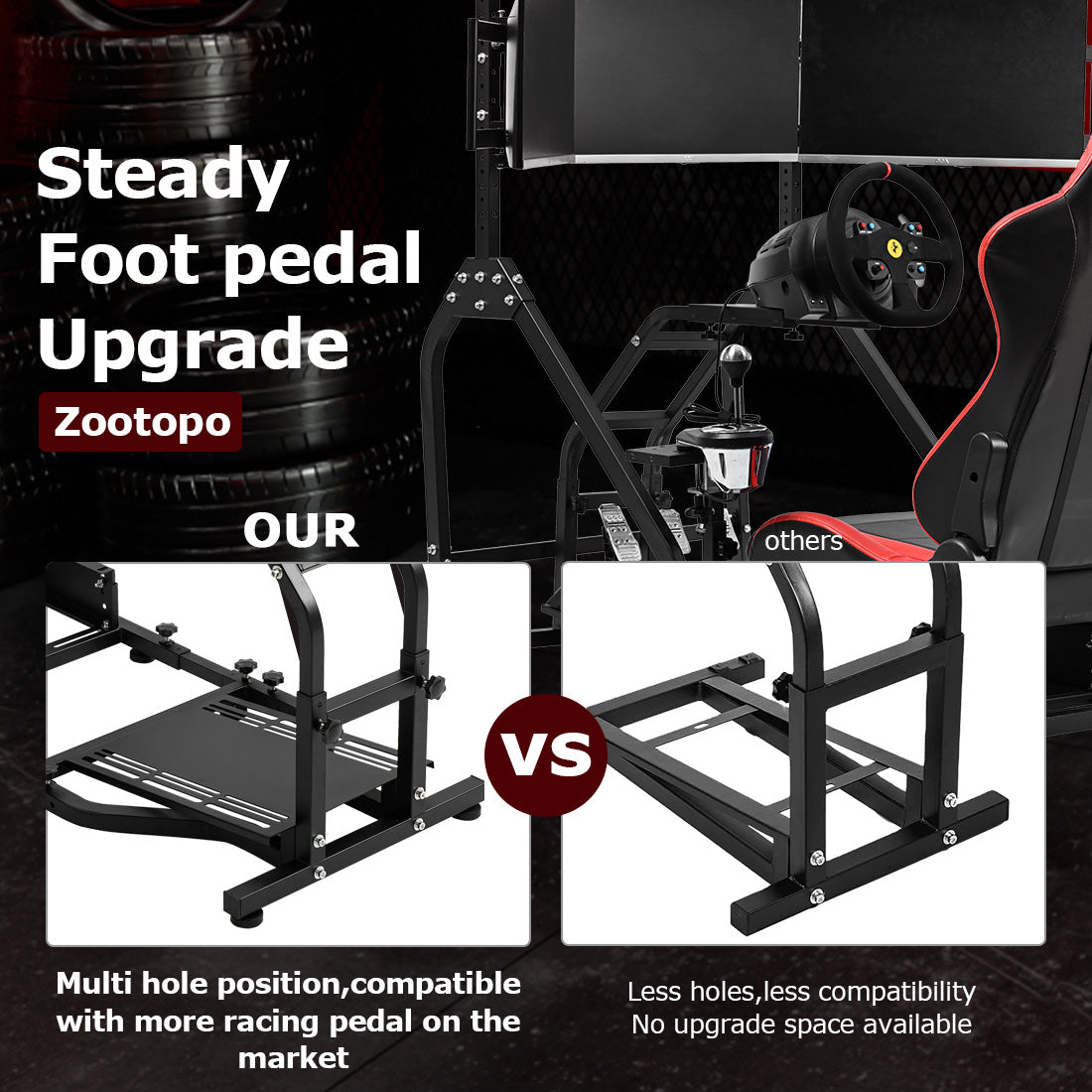 Zootopo Adjustable Racing Sim Cockpit with Red Seat Unobstructed Design for Both Legs Fit for Logitech/Thrustmaster G29 G923 G25 T80 T150 Racing Wheel Cockpit with Triple Monitor Stand Not Include Steering Wheel,Pedals,Handbrake