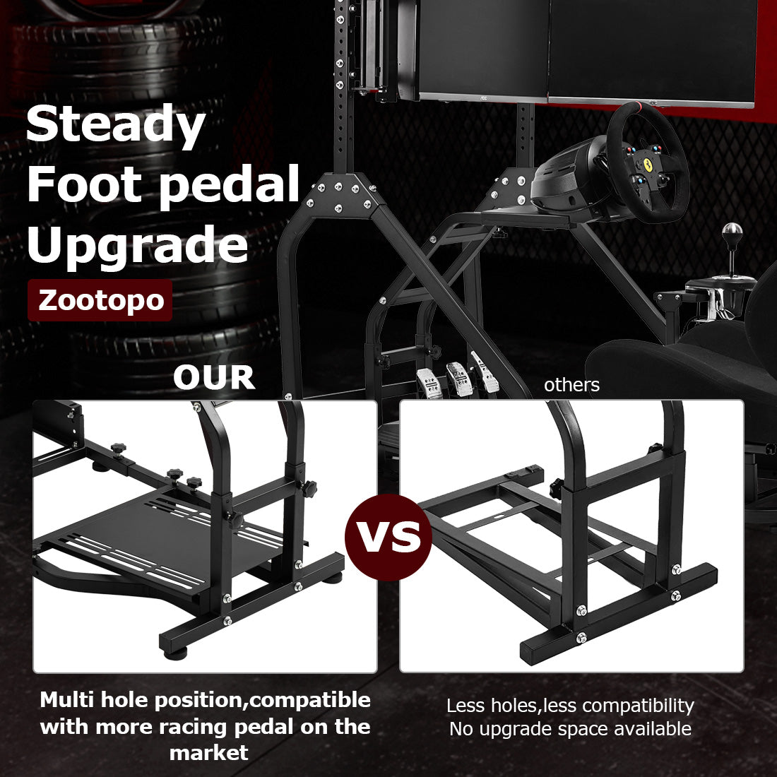 Zootopo Adjustable Racing Sim Cockpit with Black Seat Unobstructed Design for Both Legs Fit for Logitech/Thrustmaster G29 G923 G25 T80 T150 Racing Wheel Cockpit with Triple Monitor Stand Not Include Steering Wheel,Pedals,Handbrake