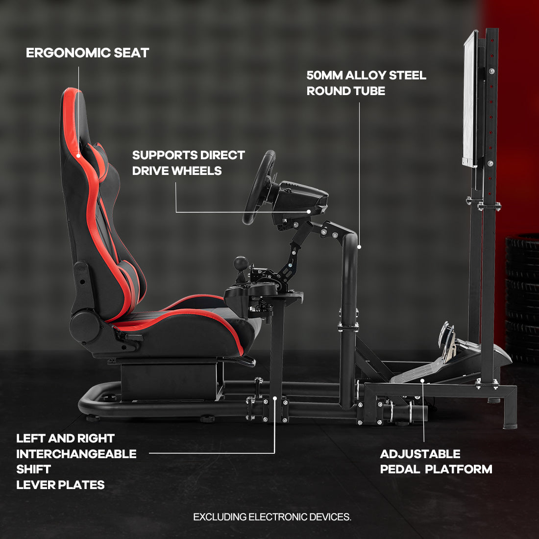 Zootopo Racing Cockpit with TV Stand & Red Seat Fit for Logitech, Thrustmaster,G27,G920,T500,Wheel Shifter Pedals Not Included