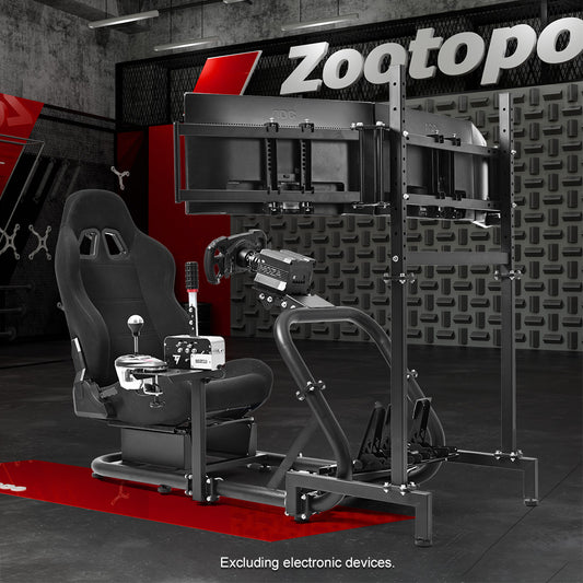 Zootopo Professional Racing Simulator Cockpit Frame with Black Seat&Monitor Stand, Fit for Logitech G920/Thrustmaster/Moza, Shifter Platform Upgrade, No Wheel, Pedals, Handbrake and Monitor