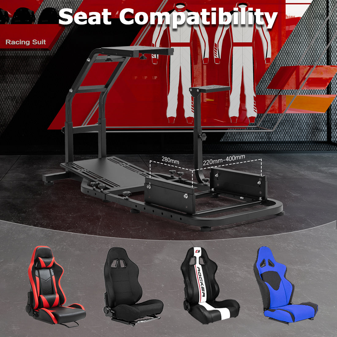 Zootopo Adjustable Racing Sim Cockpit Unobstructed Design for Both Legs Fit for Logitech/Thrustmaster G29 G923 G25 T80 T150 Racing Wheel Cockpit Not Include Steering Wheel,Pedals,Handbrake