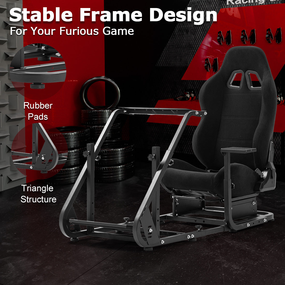 Zootopo Adjustable Sim Racing Cockpit with Black Seat, Fit for Logitech/Thrustmaster/Fanatec G920 G923 G29 Frame, Double Arm Reinforcement, No Steering Wheel, Pedal, Handbrake