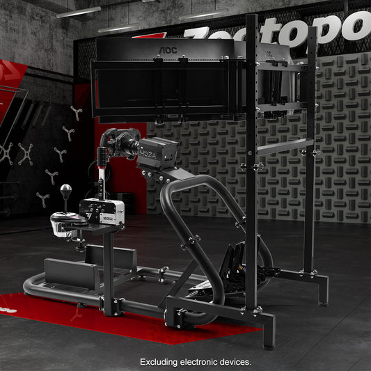Zootopo Professional Racing Simulator Cockpit with Triple Monitor Stand, Fit for Logitech G920/Thrustmaster/Moza, Streamlined Dual-arm Design, No Wheel, Pedals, Handbrake, Seat and Monitor