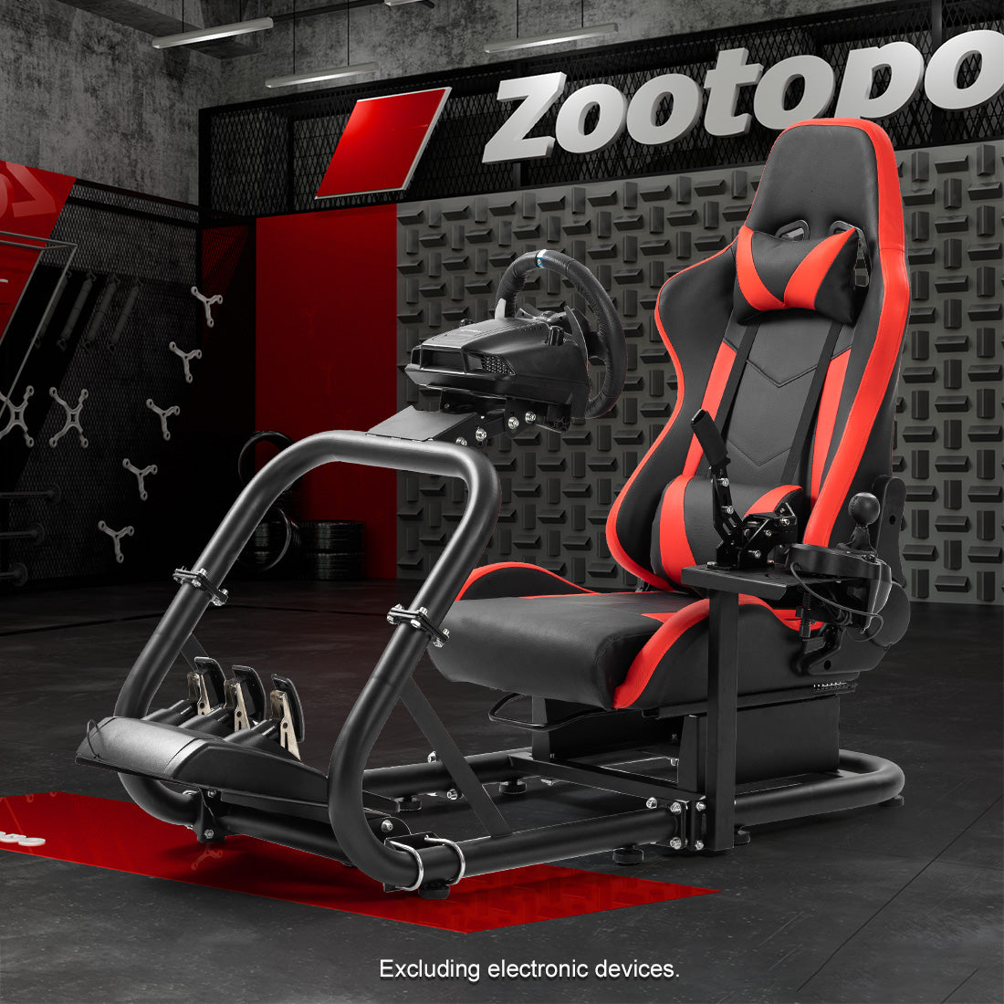 Zootopo Professional Racing Simulator Cockpit Frame with Red Seat, Fit for Logitech G920/Thrustmaster/Moza, Streamlined Dual-arm Design, No Wheel, Pedals, Handbrake and Monitor Stand