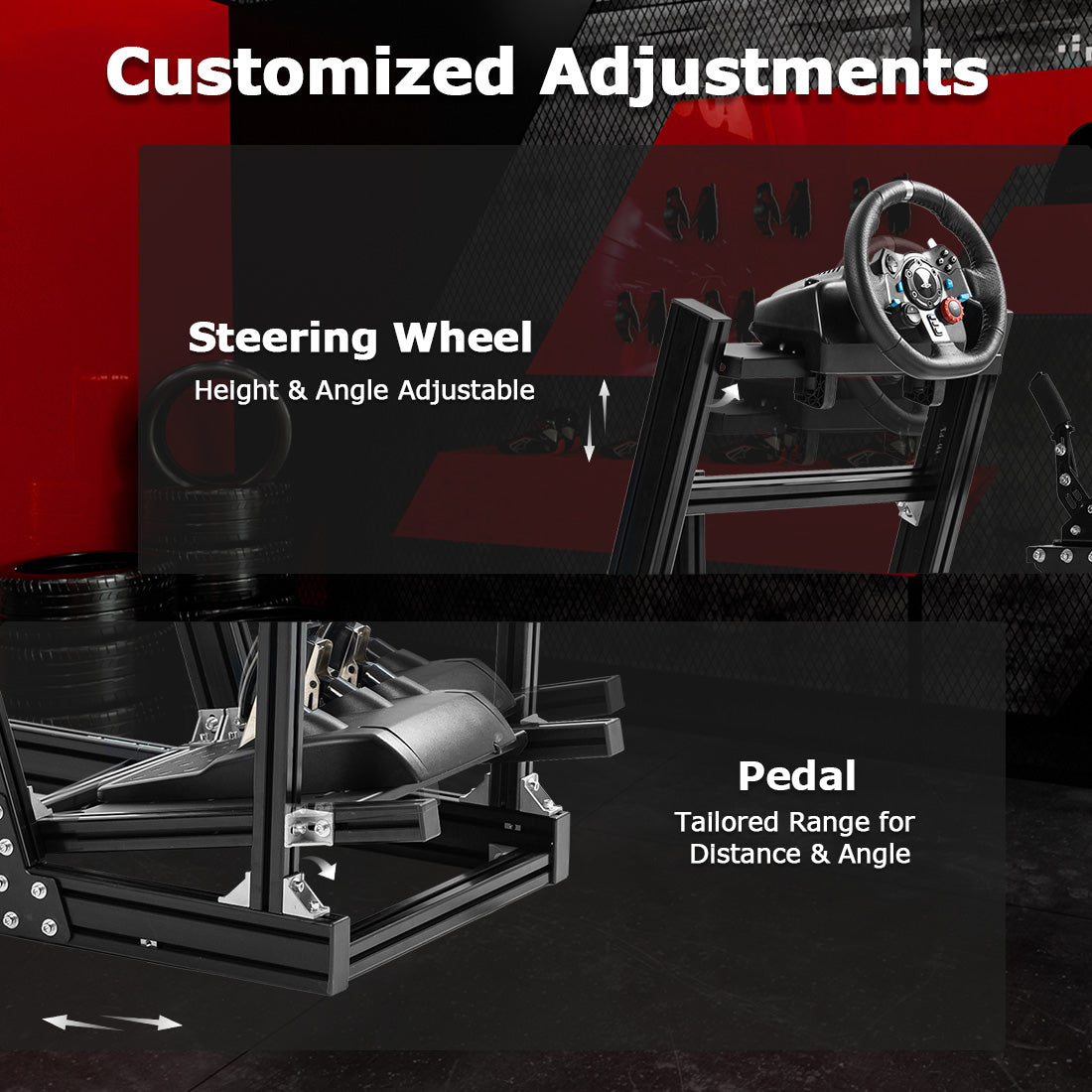 Zootopo 8040 Aluminum Profile Racing Simulator Cockpit with Triple Display Stand Fit for Logitech/Thrustmaster/Fanatec G25 G27 G29 G923 T80,F1 Trunk,No Seat,Handbrake,Pedals & Steering Wheel