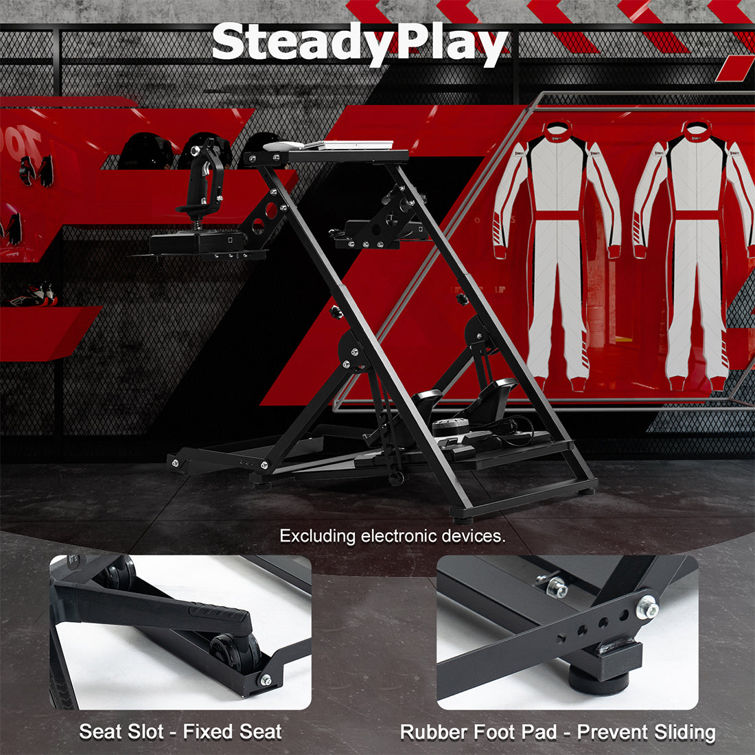 Zootopo Foldable Flight Simulation Cockpit with Fixed Slot Fit for Logitech/Thrustmaster/Hotas Warthog/Fanatec,  Adjustable Fight Sim Mount Pedals, Steering Wheel Not Included