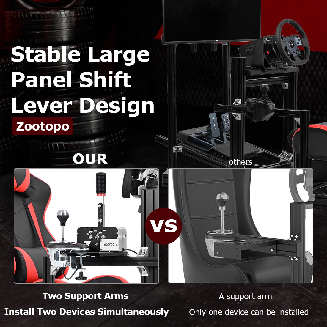 Zootopo 8040 Aluminum Profile Racing Sim Cockpit with Monitor Stand Fit Logitech G923 G920, Adjuatable Gaming Simulator Cockpit with Red Seat Not Include Steering Wheel,Pedals,Handbrake
