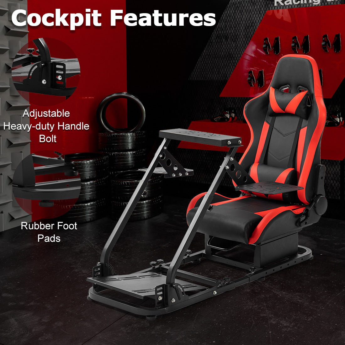 Zootopo Flight Simulator Cockpit with Red Seat Fit for Fanatec/Moza/Logitech X52 PRO/THRUSTMASTER A10,T.16000M FCS Adjustable Versatile,No Joystick,Handbrake,Shifter,Pedals,Steering Wheel,TV Mount