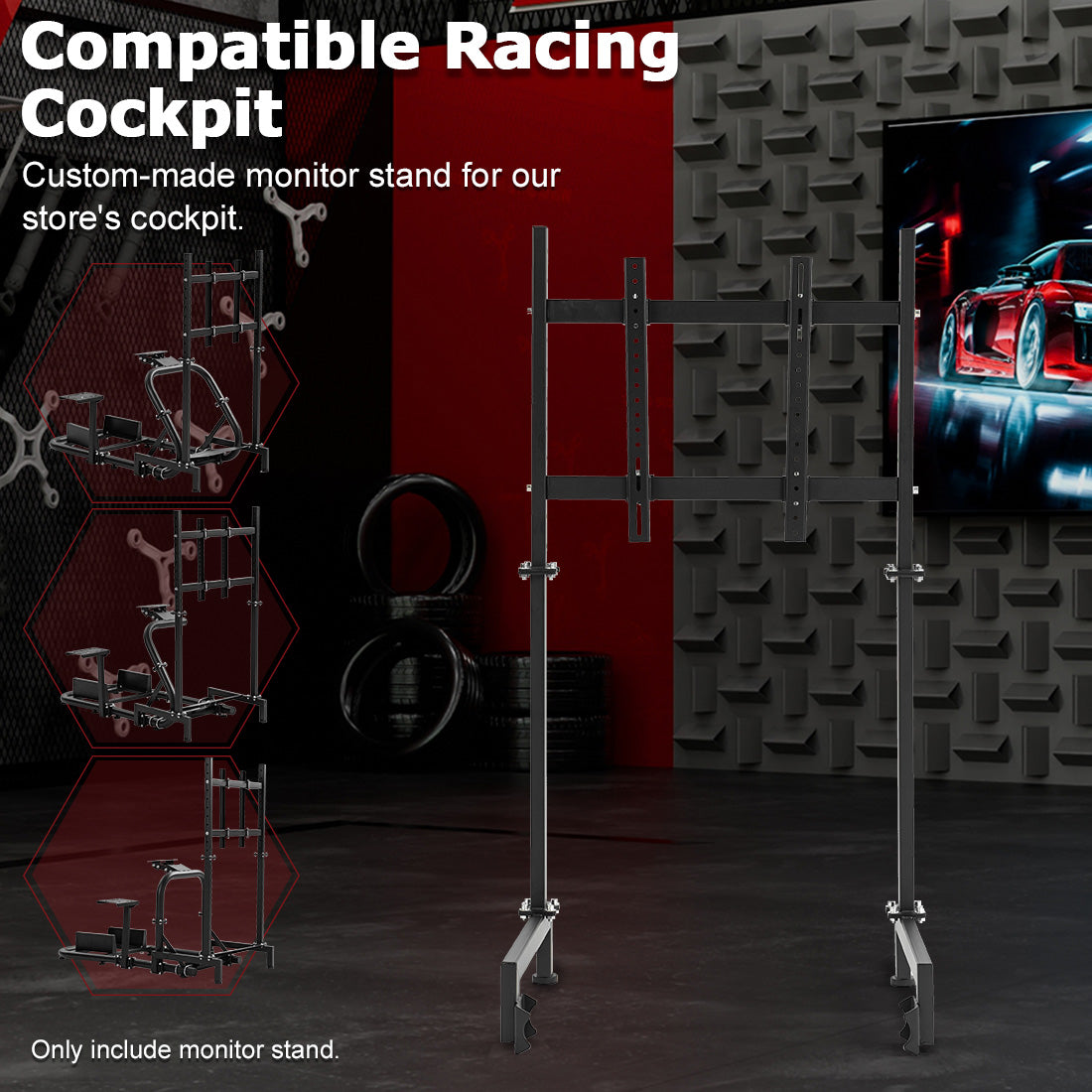 Zootopo Racing Sim Monitor Mount for Racing Simulator Cockpit Support Monitor from 24 to 60 inch,Stable Height Position,Adjustable Driving Display Stand for TV and PC Monitor,NO Steering Wheel,Shift Lever,Pedals,TV,Seat and Cockpit