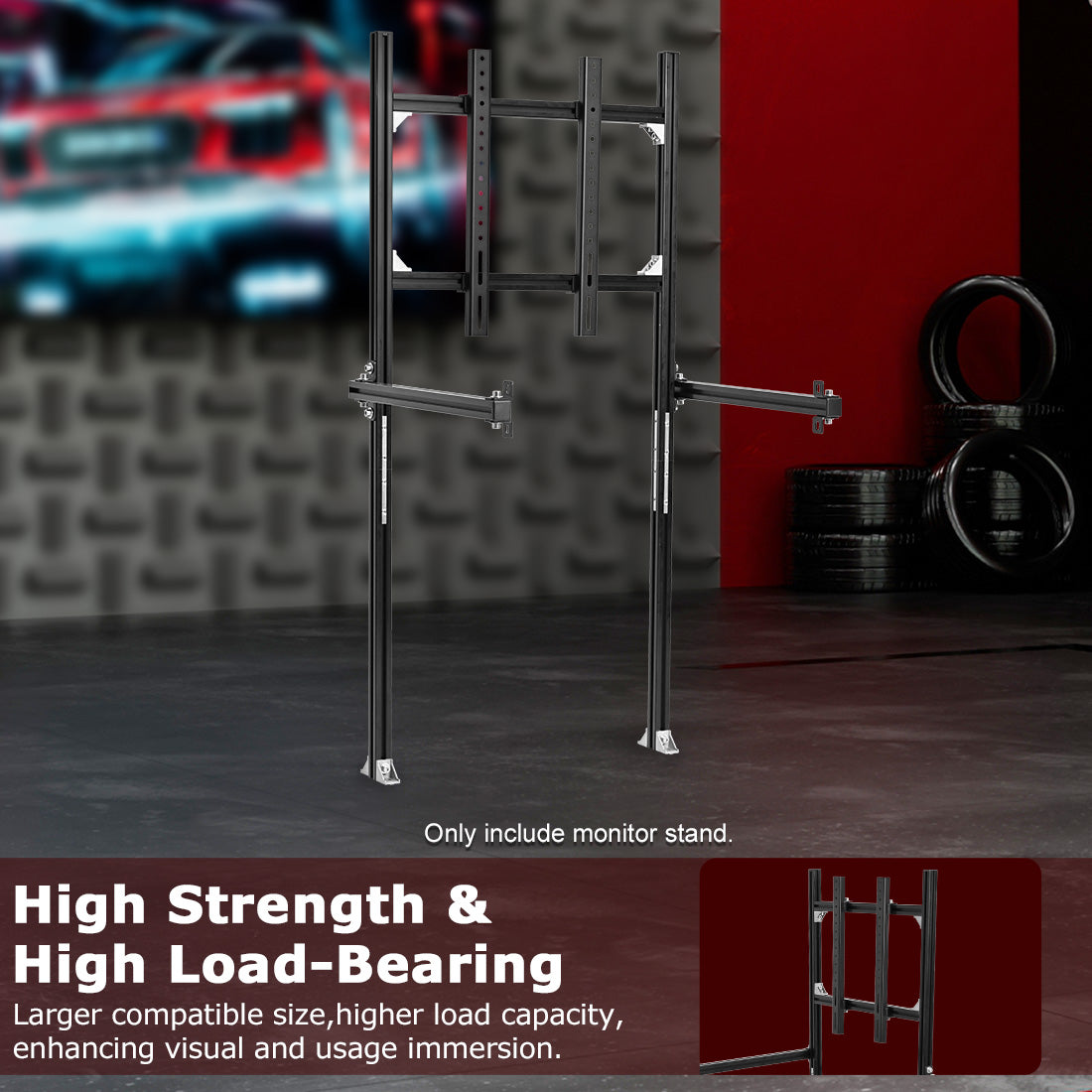 Zootopo 3030 Heavy-Duty Aluminum Profile Monitor Mount Compatible with 27-65 Inch Display,Height Adjustable,NO Steering Wheel,Shift Lever,Pedals,TV,Seat and Cockpit