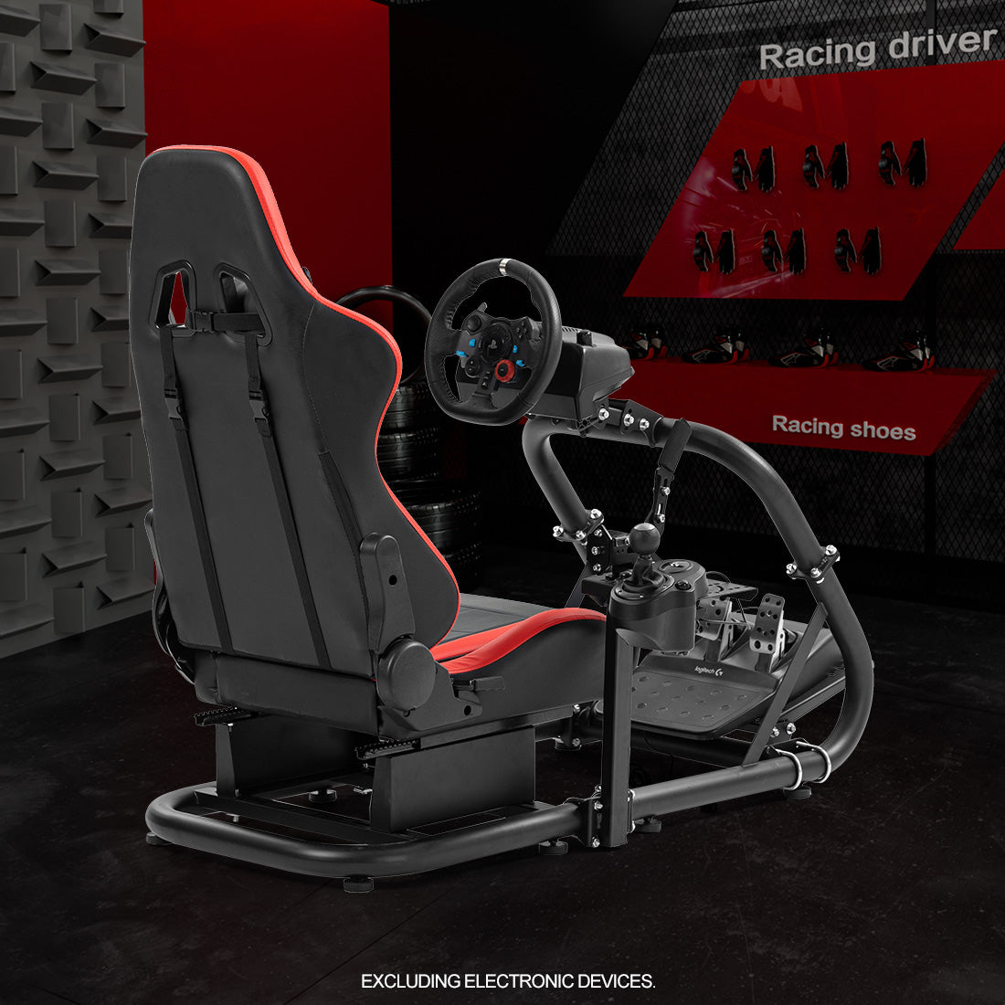 Zootopo Professional Racing Simulator Cockpit Frame with Red Seat, Fit for Logitech G920/Thrustmaster/Moza, Streamlined Dual-arm Design, No Wheel, Pedals, Handbrake and Monitor Stand