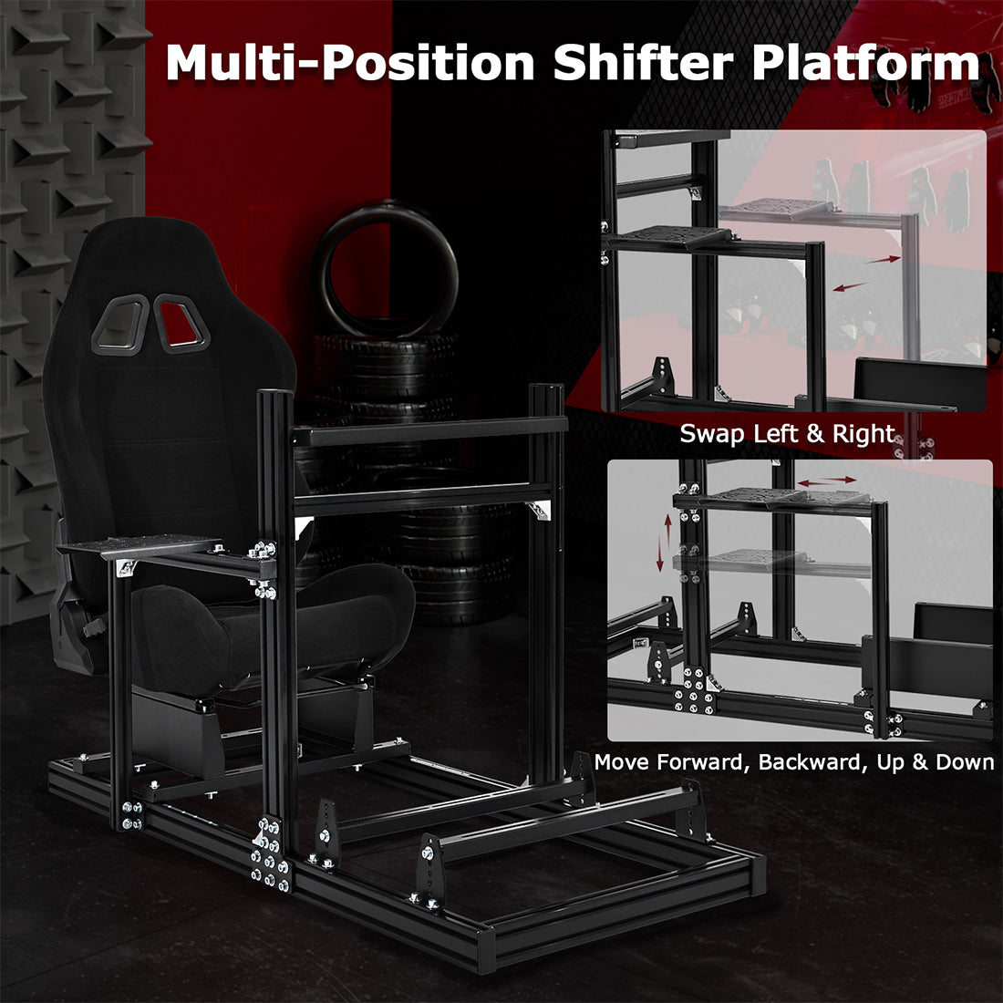 Zootopo 3060Aluminum Profile Racing Simulator Cockpit with Seat, Supports Adjustment, Compatible with Thrustmaster/Fanatec/Logitech G29 Steering Wheels,and designed  for the Sim Frame 3060 Chassis,Does Not Include Steering Wheel, Pedals, or Handbrake