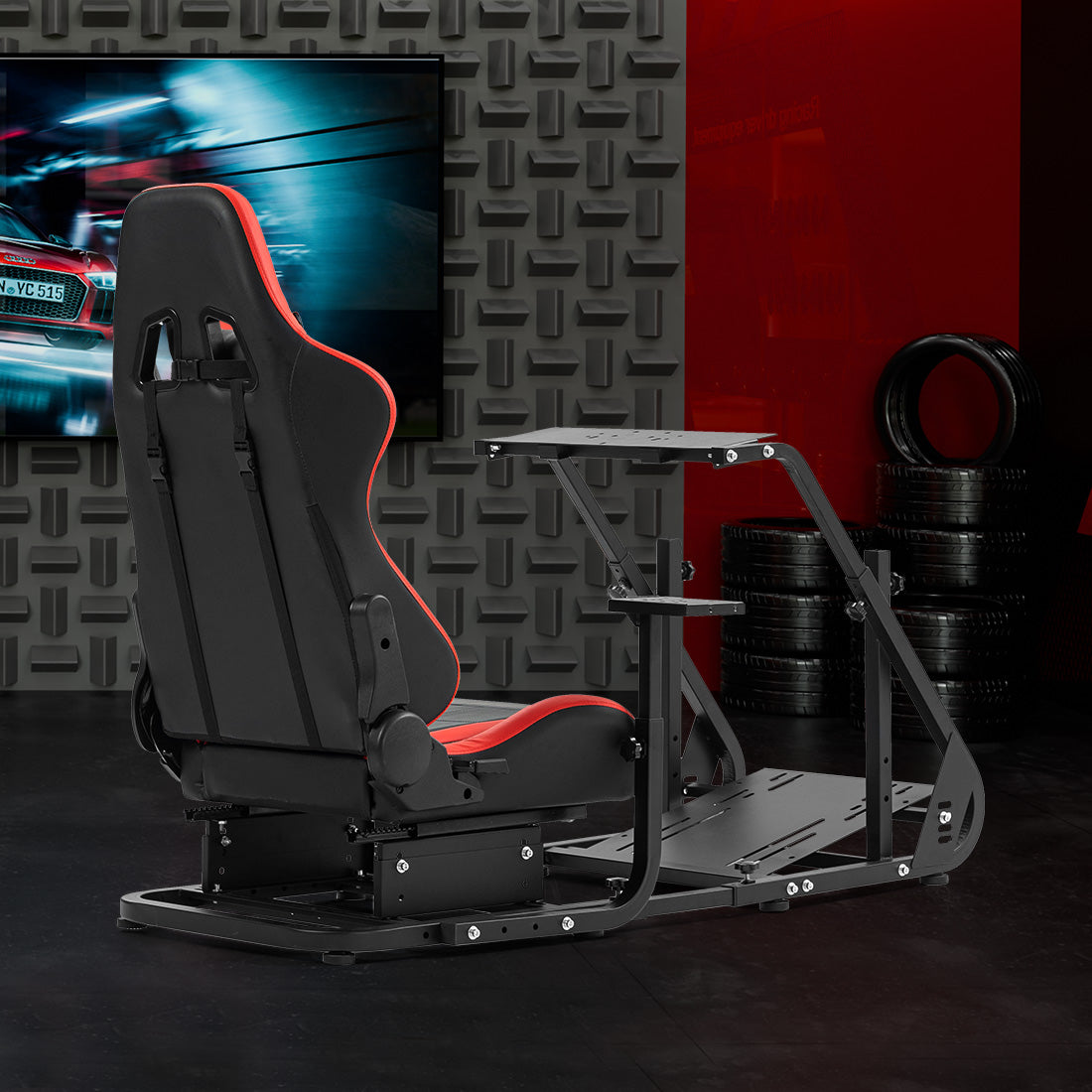 Zootopo Adjustable Sim Racing Cockpit with Red Seat, Fit for Logitech/Thrustmaster/Fanatec G920 G923 G29 Frame, Double Arm Reinforcement, No Steering Wheel, Pedal, Handbrake