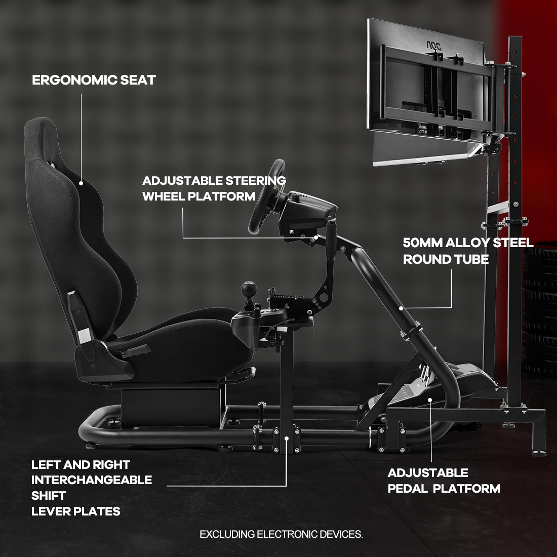 Zootopo Racing Simulator Cockpit With Triple Monitor Stand and Black Seat Suitable for Logitech/Thrustmaster T500RS TX G29 G920 G923 CSL-DD, Without Steering Wheel, Pedals, Handbrake