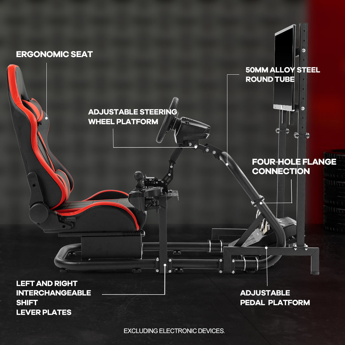 Zootopo Racing Cockpit with TV Stand &Red Seat Fit for Logitech,Thrustmaster G27 G920 T500 Wheel Shifter Pedals Not Included