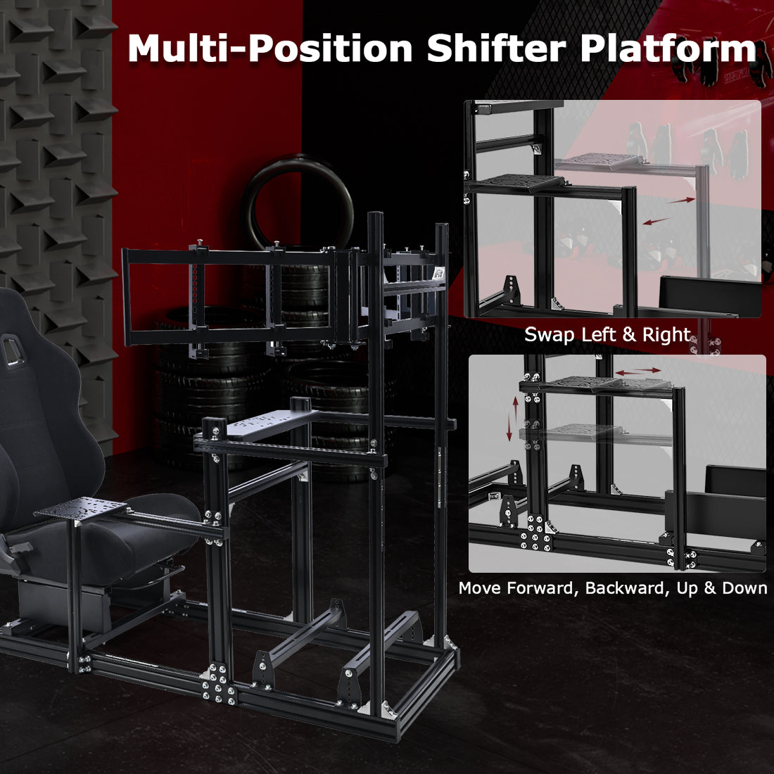 Zootopo 3060 Aluminum Profile Racing Simulator Cockpit with Black Seat and Triple-monitor Setup, Fit for Thrustmaster,for Fanatec,for Logitech G29 , Adjustable Driving Simulator Cockpit, Does Not Include Steering Wheel, Pedals, or Handbrake