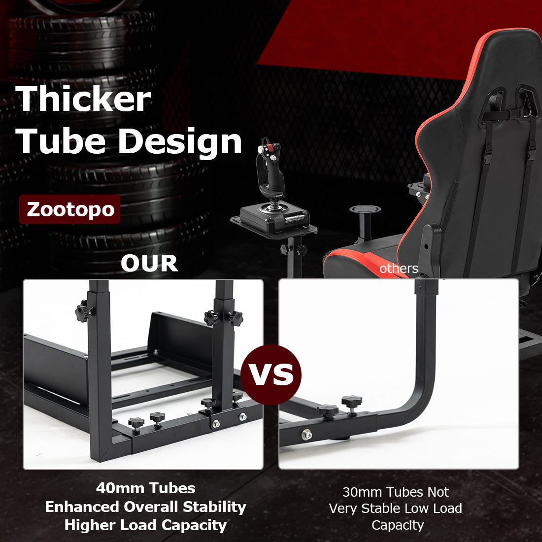 Zootopo Flight Simulator Cockpit with Red Seat Fit for Logitech X52 PRO,X56, Thrustmaster T16000M,HotasWarthing Flight Stick,Unlimited Adjustment,Not Include Steering Wheel,Pedals,Handbrake and Joystick